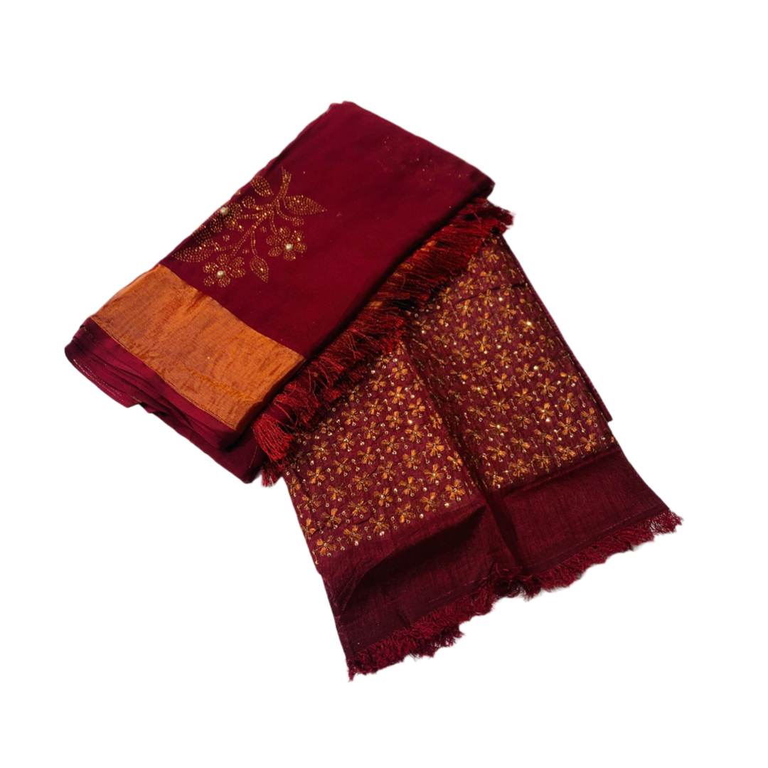 Maroon saree with Golden border