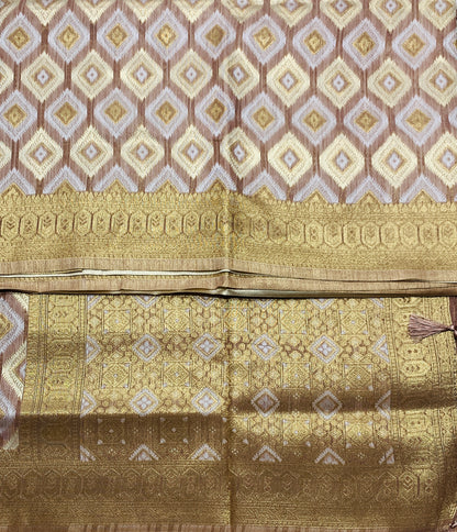 Banaras Katan Saree Light Brown Colour with Katan Work Border