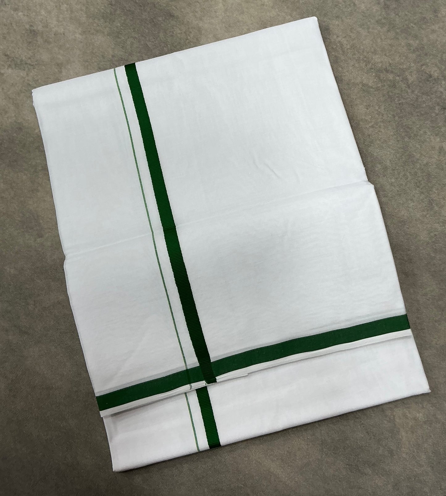 White Cotton Dhoti with Green Border