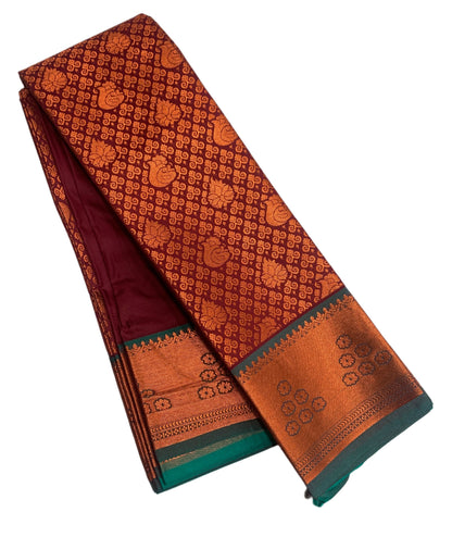 Vegan Silk Saree Maroon Colour with Copper and Sapphire Border