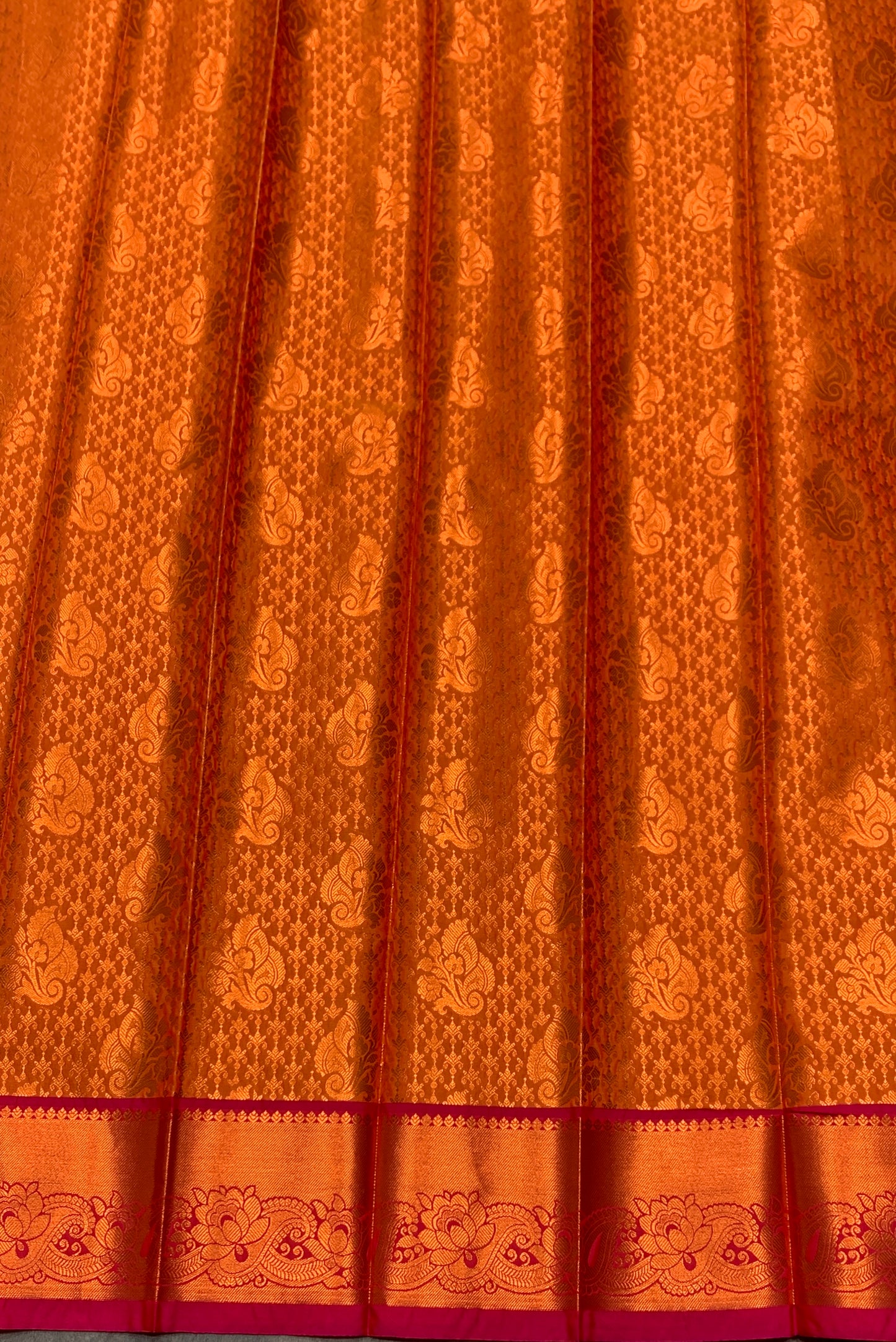 Vegan Silk Saree Golden Yellow Colour with Pink and Copper Border