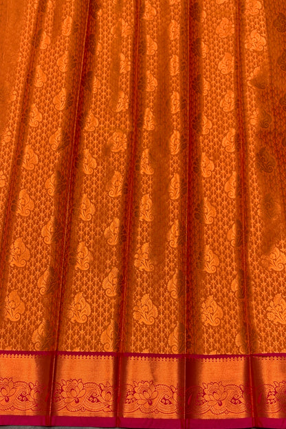 Vegan Silk Saree Golden Yellow Colour with Pink and Copper Border