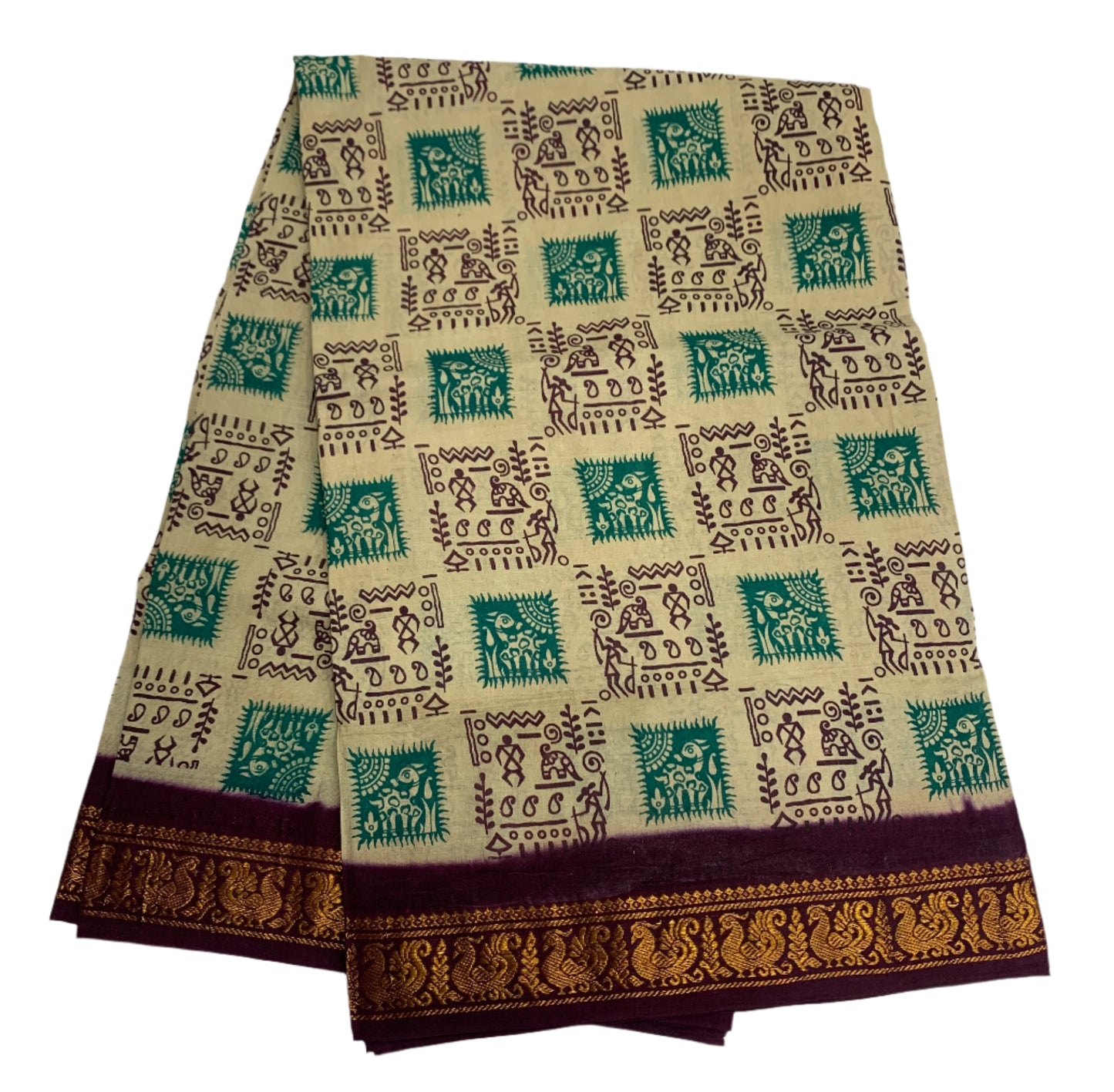 Chettinad Sungudi Cotton Cream Colour Brown Border