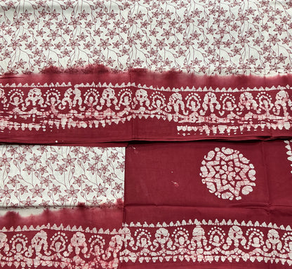 Chettinad Sungudi Cotton White Colour with Maroon Colour Border