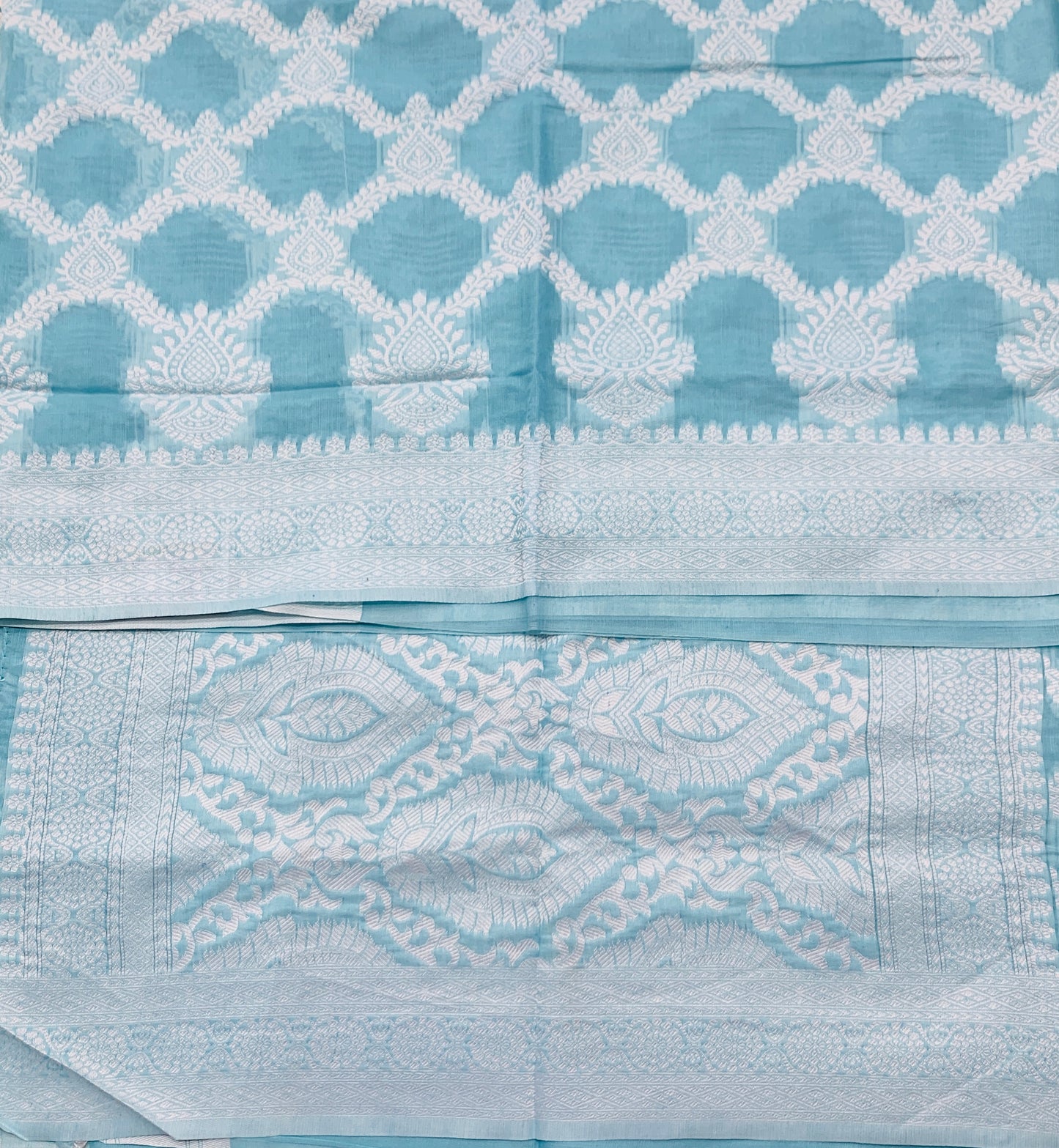 Banaras Katan Saree Sky Blue Colour with Katan Work Border