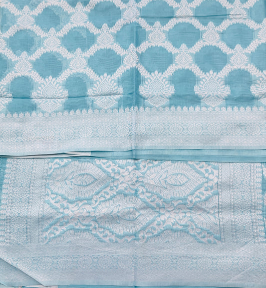 Banaras Katan Saree Sky Blue Colour with Katan Work Border