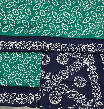 Chettinad Sungudi Cotton Rama Green Colour with Navy Blue Colour Border