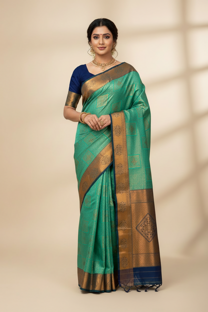 Art Silk Saree Sapphire Colour with Red Border
