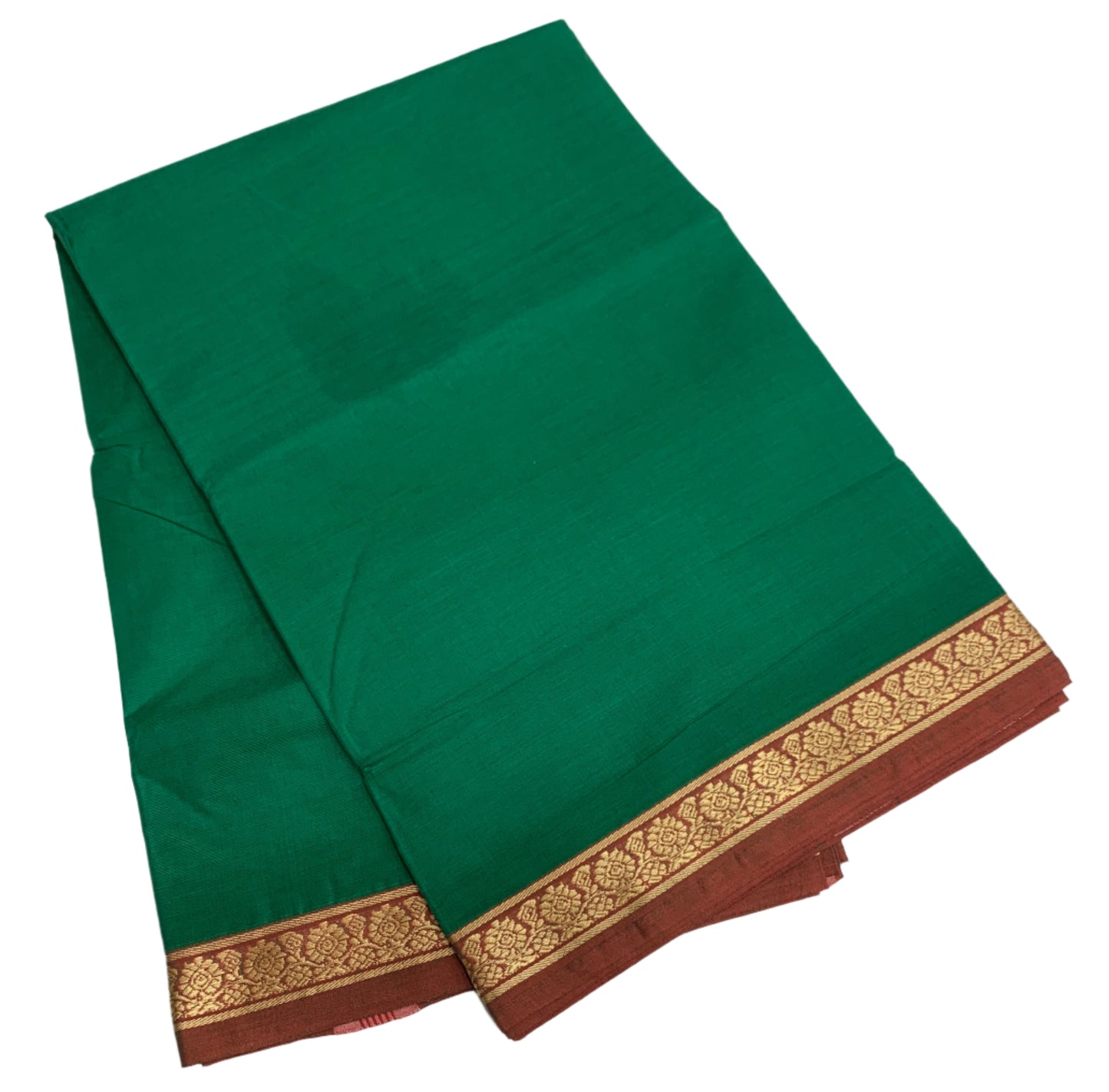 Chettinad Cotton Saree Green Colour with Brown Border