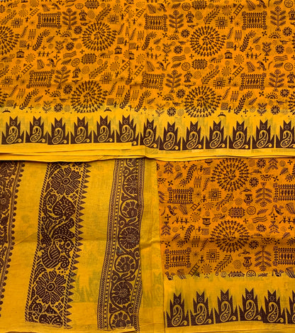 Chettinad Sungudi Cotton Mustrad Colour with Brown Border