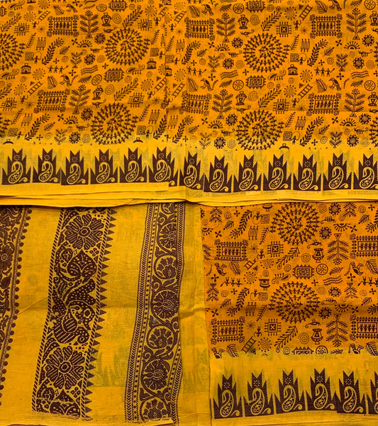 Chettinad Sungudi Cotton Mustrad Colour with Brown Border