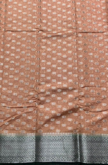 Crepe Saree Coffee Brown Colour with Green Border