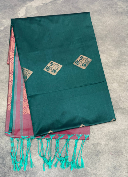 Art Silk Saree Emerald Green Colour with Borderless