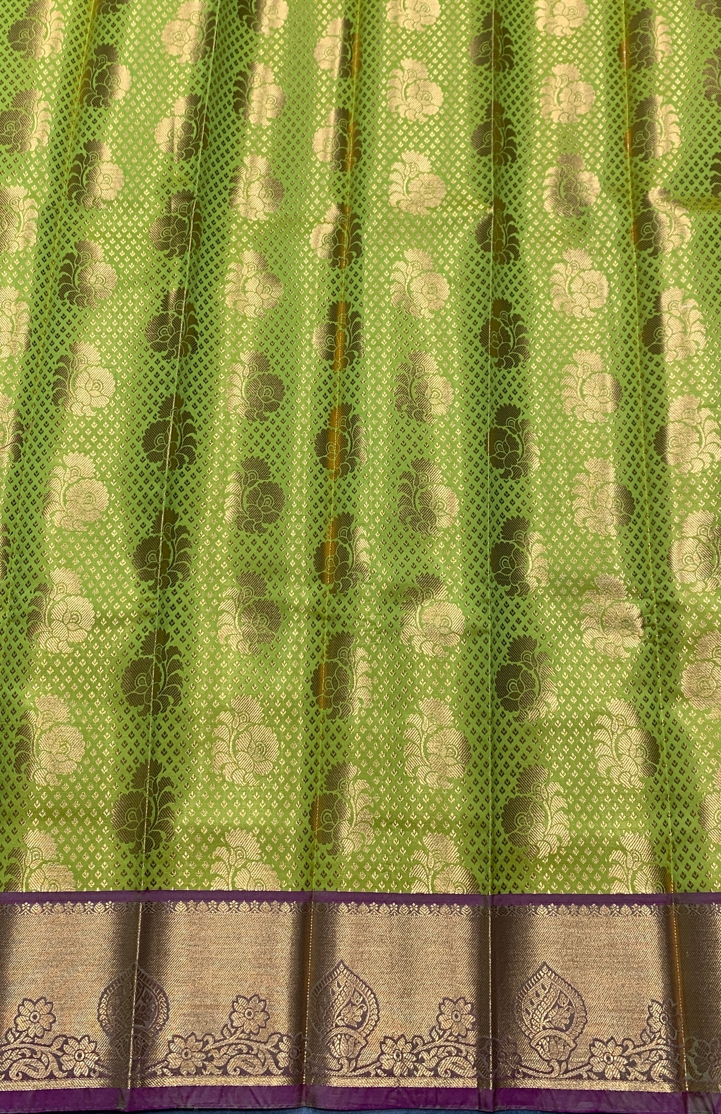 Vegan Silk Saree Lime Green Colour with Pink and Copper Border
