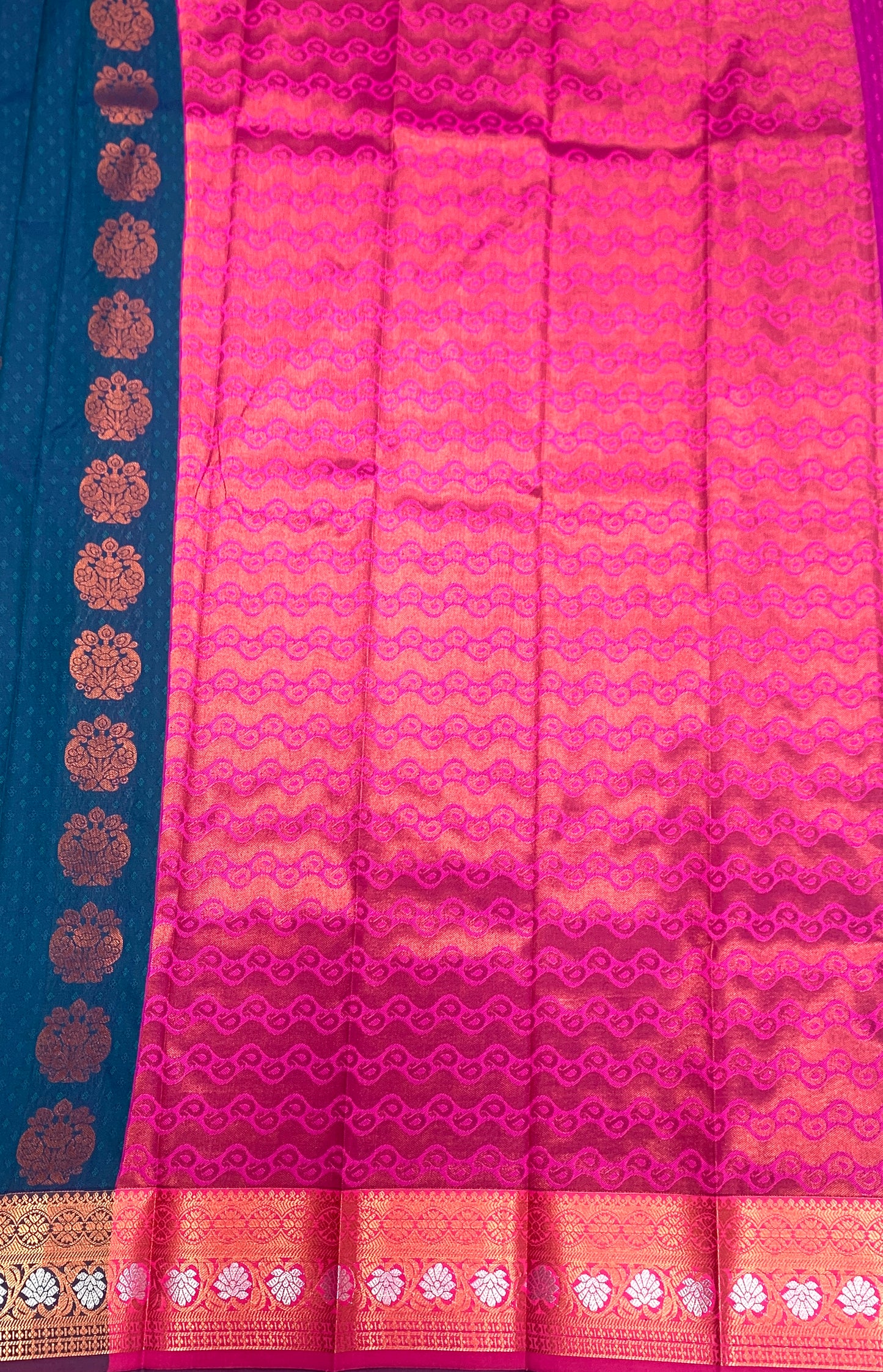 Vegan Silk Saree Blue shade with Copper Border