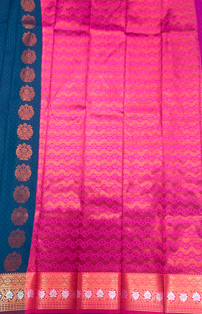 Vegan Silk Saree Blue shade with Copper Border