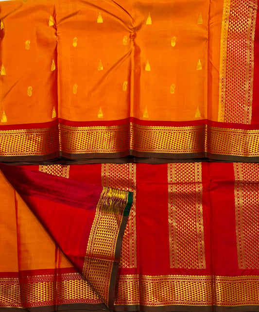 Pure Kanchipuram Silk Brownish Orange Colour