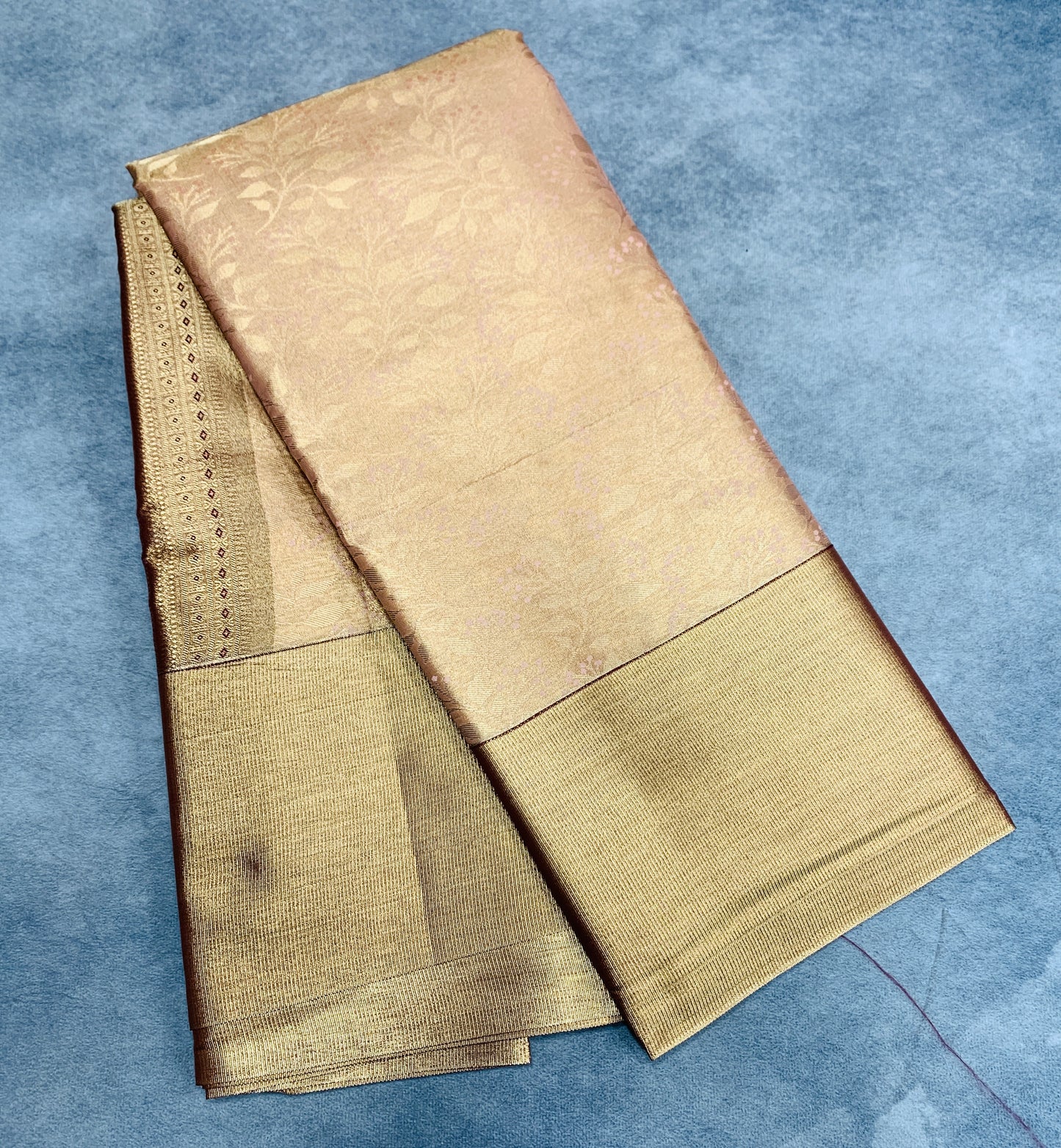 Fancy Tissue Saree Peach Colour with Copper Colour Border