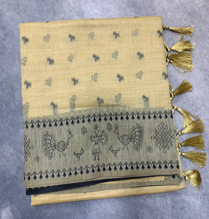 Banaras Katan Saree Golden Colour with Katan Work Border
