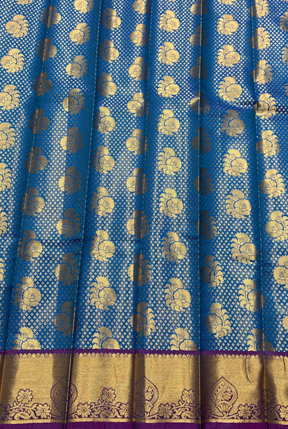 Vegan Silk Saree Sky Blue Colour with Magenta and Copper Border