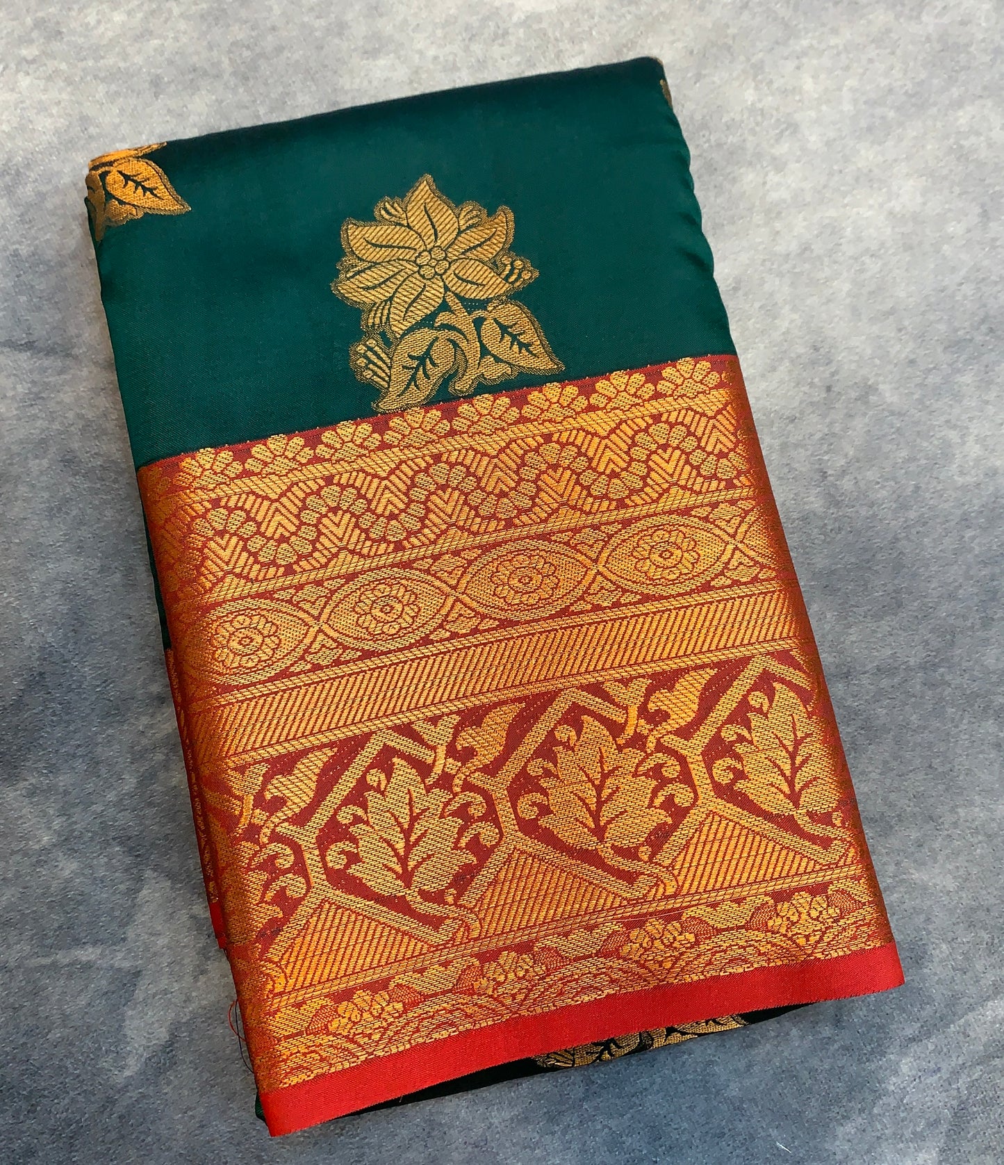 Soft Silk Casual Saree Green Colour with Red and Golden Colour Border