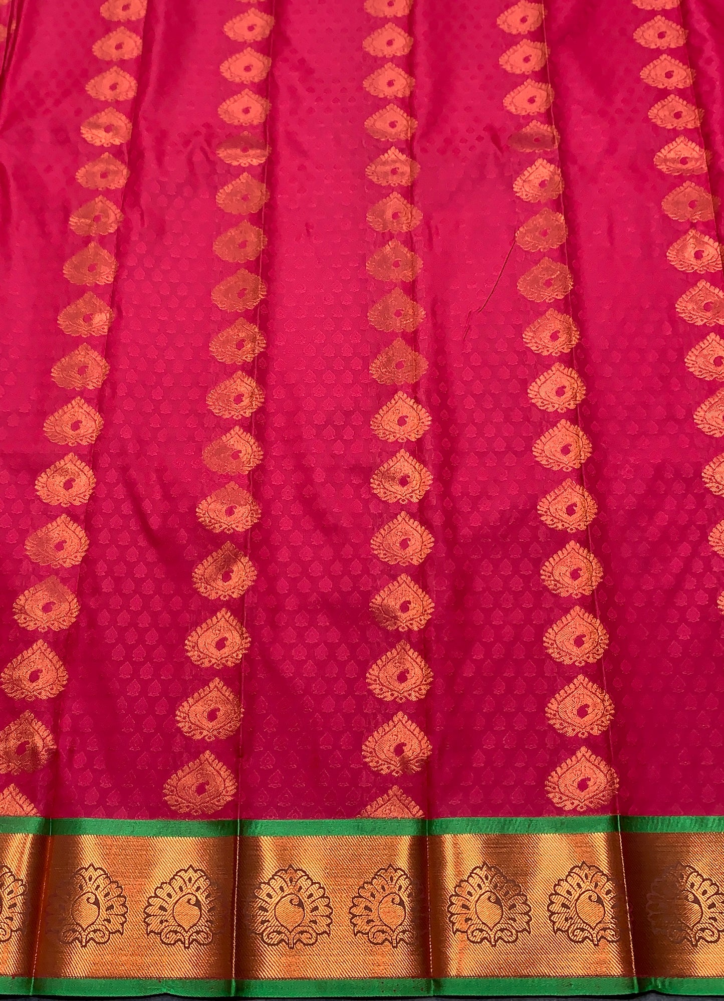 Vegan Silk Saree Pink Colour with Light Green and Copper Border