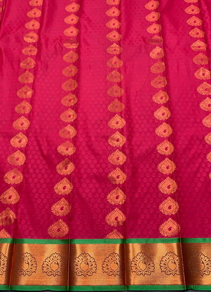 Vegan Silk Saree Pink Colour with Light Green and Copper Border