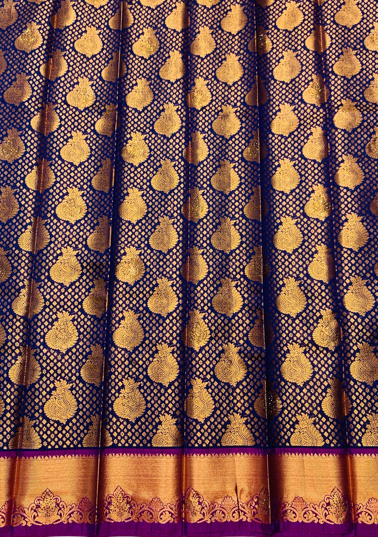 Vegan Silk Saree Blue Colour with Copper and Magenta Border