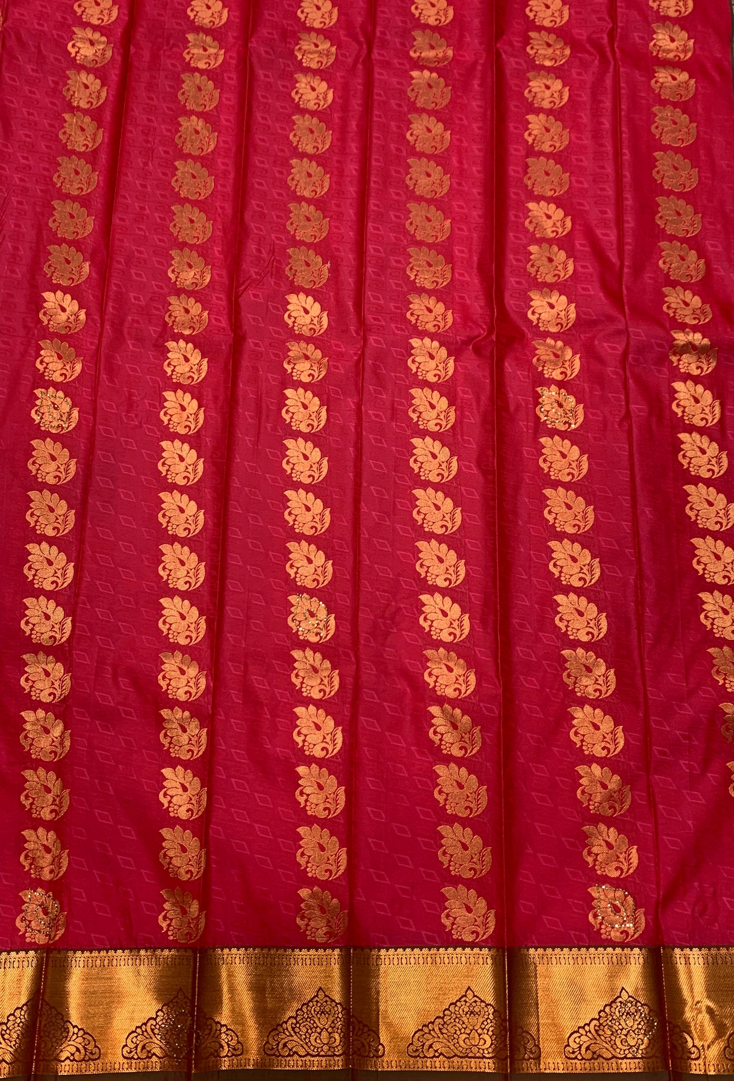 Vegan Silk Saree Pinkish Red shade with Copper Border