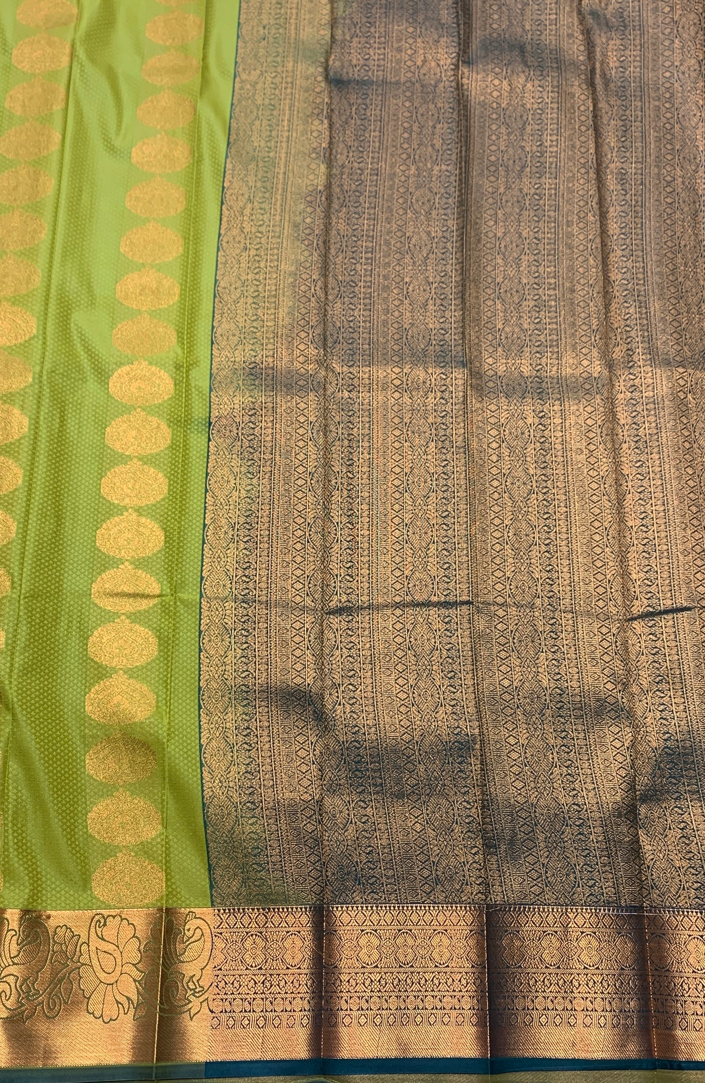 Vegan Silk Saree Lime Green Colour Saree with Copper Border