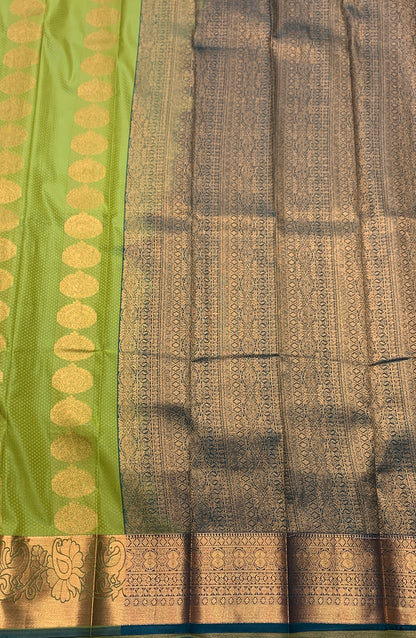 Vegan Silk Saree Lime Green Colour Saree with Copper Border