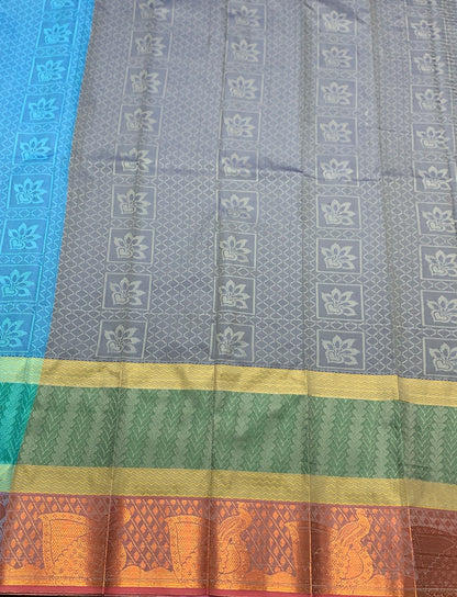 Synthetic Cotton Saree Blue Colour with Copper Border
