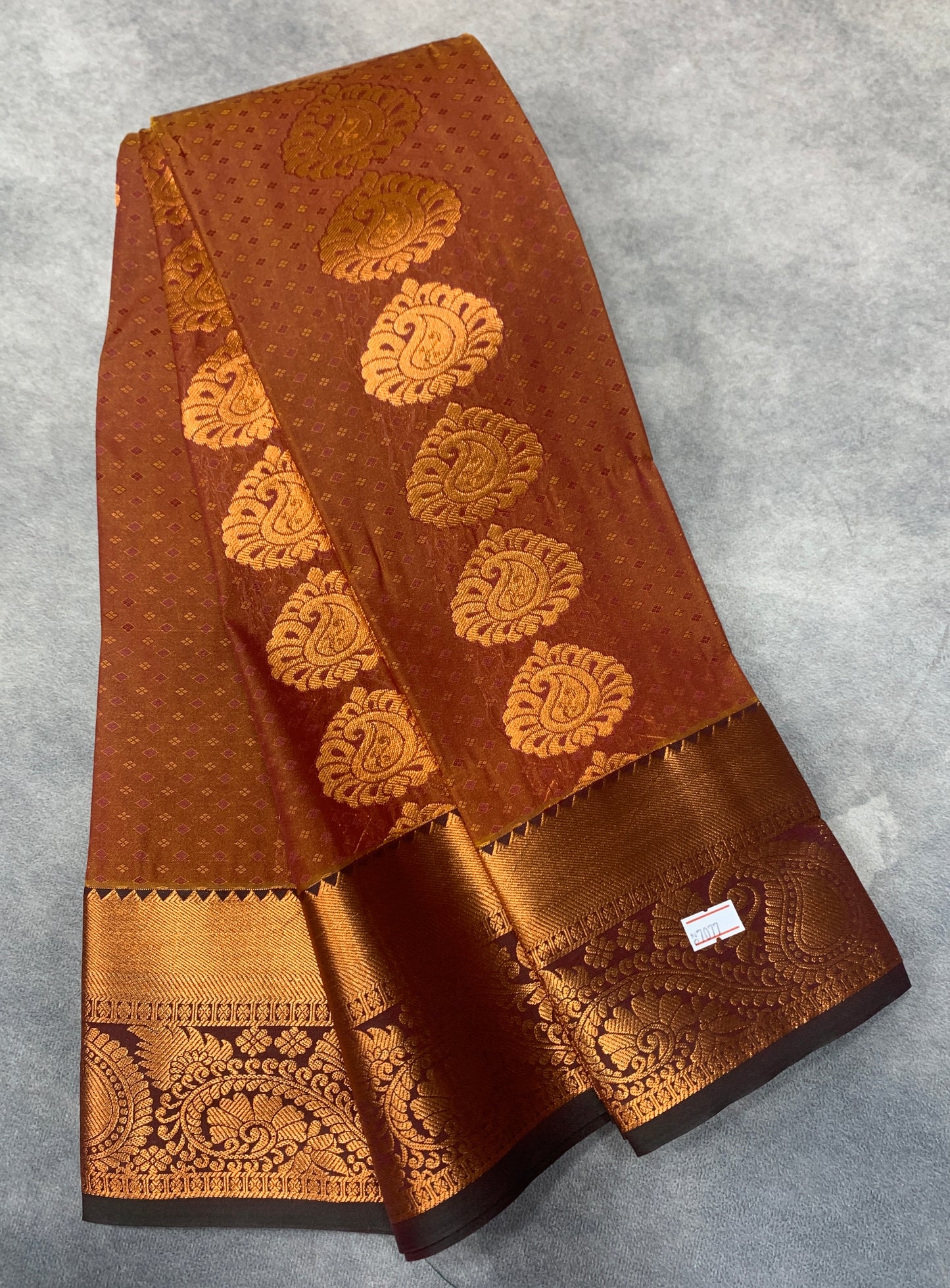 Vegan Silk Saree Brown Colour Saree with Copper Border