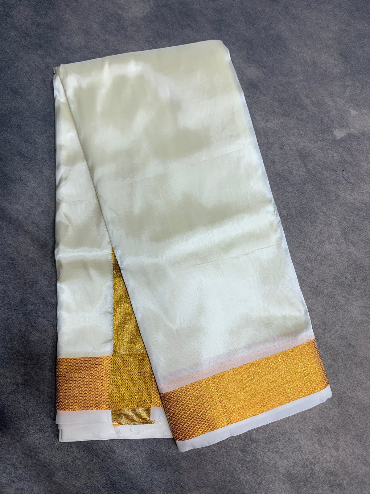 Art Silk Dhoti 8 Mulam Cream with Large Gold Zari Border