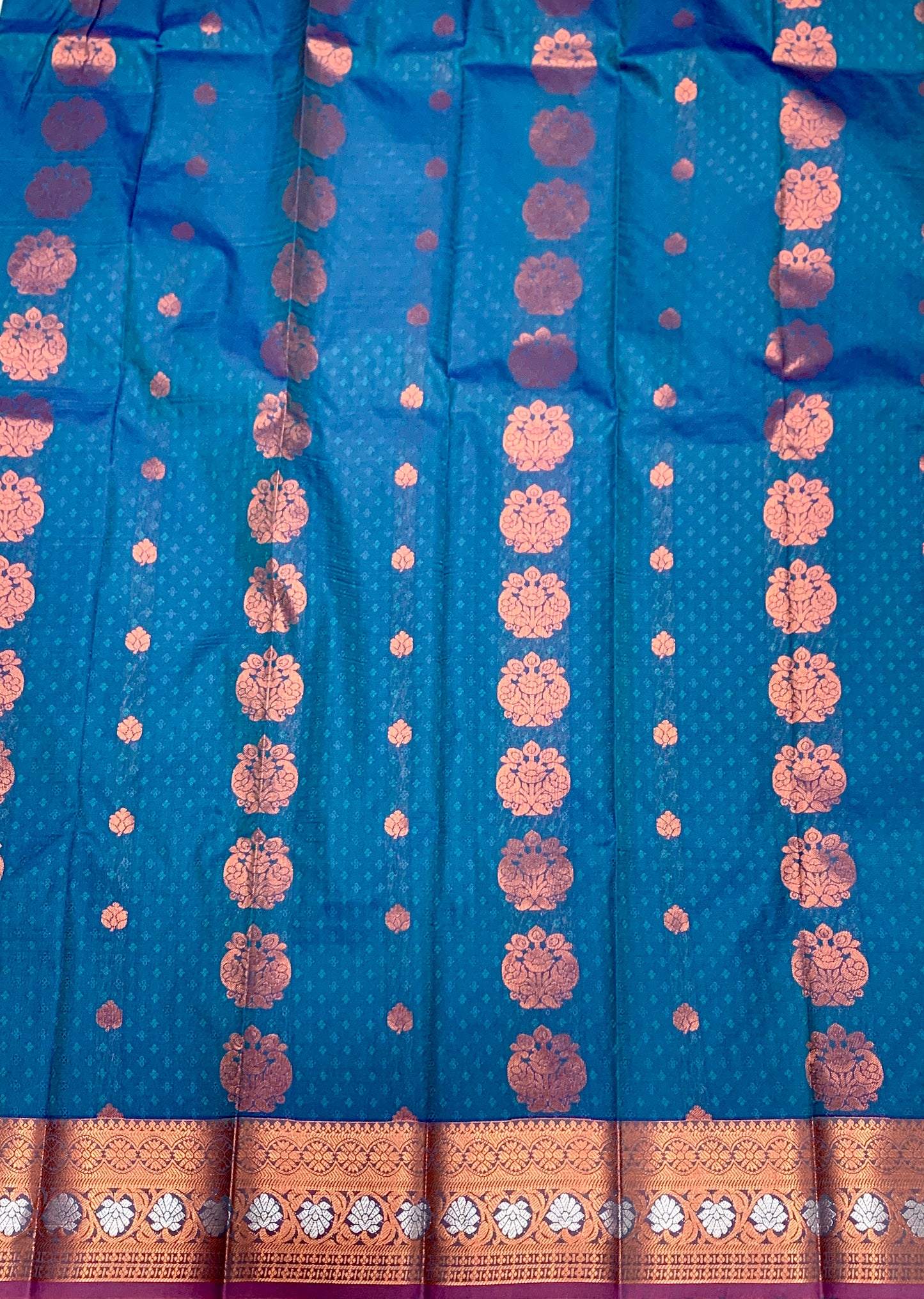 Vegan Silk Saree Blue Colour with Copper Border