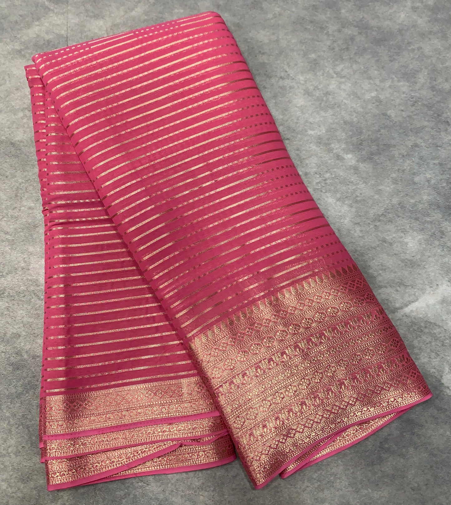 Georgette Saree Light Pink Colour with Sliver Floral Design Border