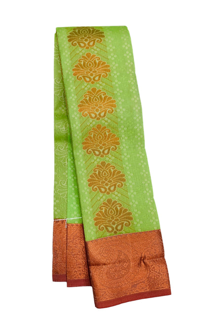 Vegan Silk Saree Apple Green Colour with Copper Border