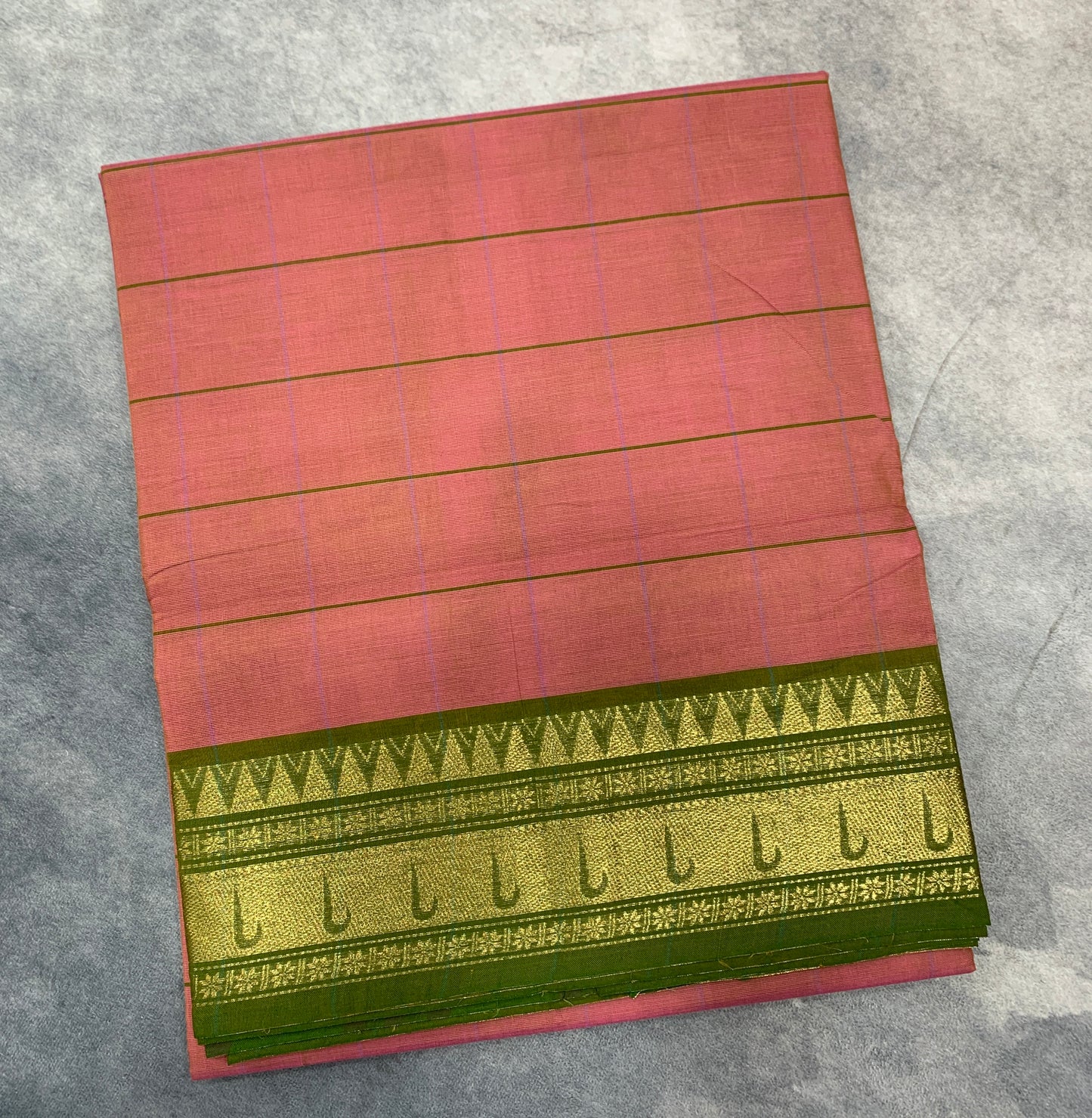 Chettinad Cotton Saree Kavi Brown Shade with Olive Green Colour Border