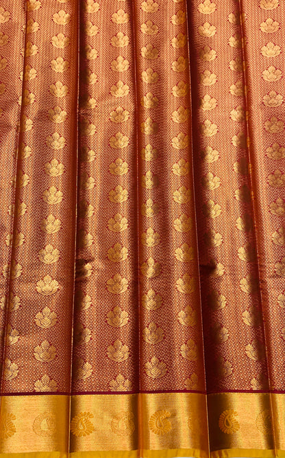 Vegan Silk Saree Maroon Colour with Golden and Golden Yellow Border