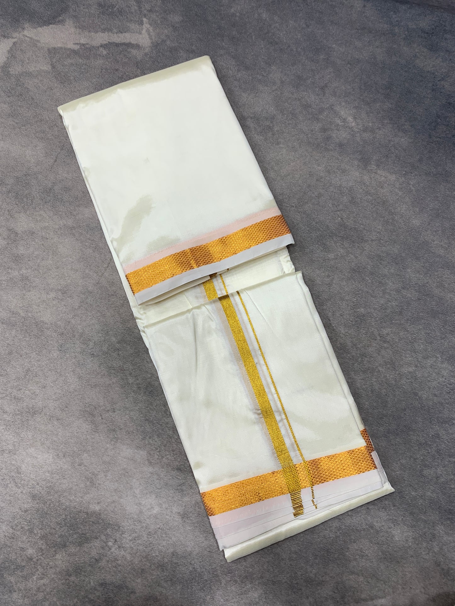 Art Silk Dhoti 8X4 Cream Colour with Small Border