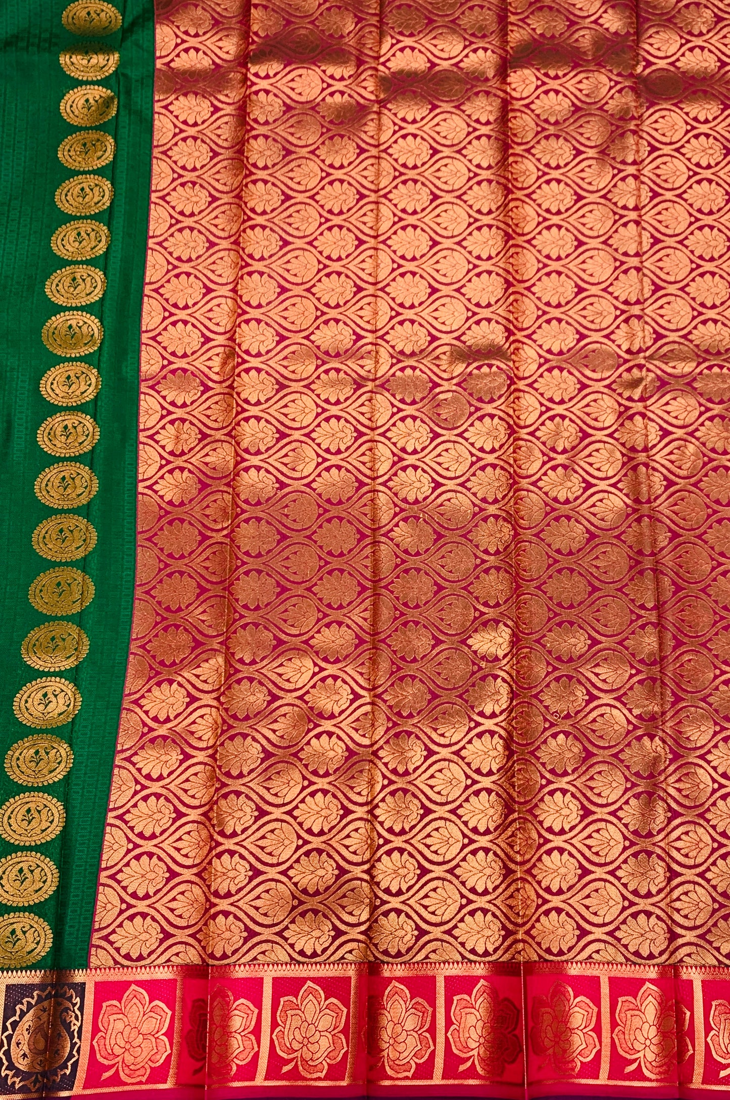 Vegan Silk Saree Green Colour with Purple Border