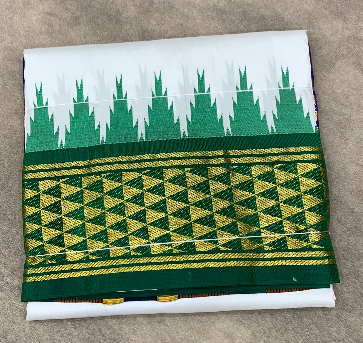6 Mulam Silk Pooja Towel White Colour with Ganga Jamuna Korvai Border