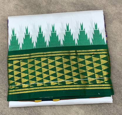 6 Mulam Silk Pooja Towel White Colour with Ganga Jamuna Korvai Border