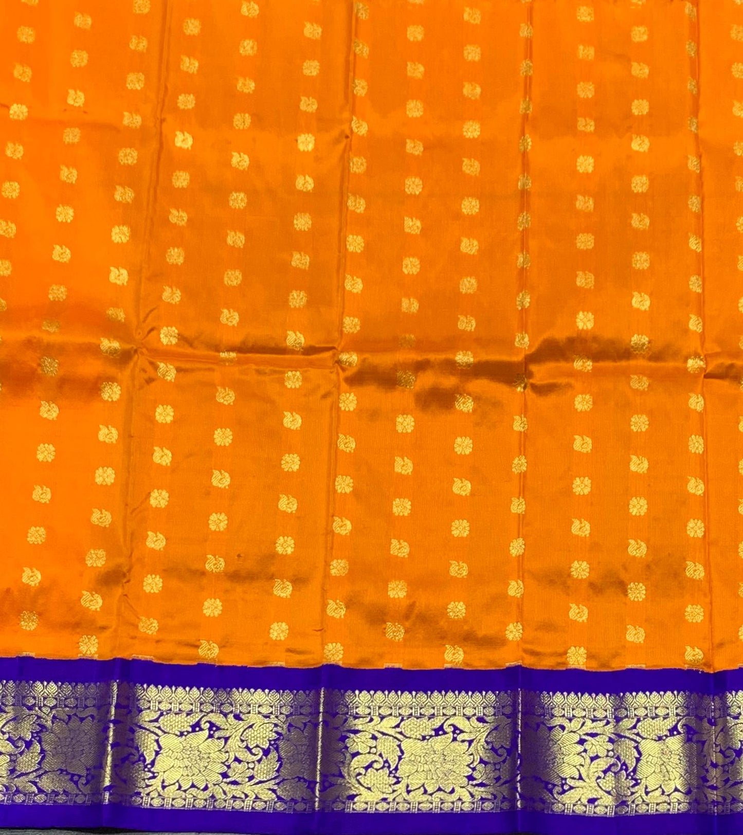 Mango Yellow Shade Pure kanchipuram Kids Pattu Pavadai with Contrast Border for Newborn to 2 Years