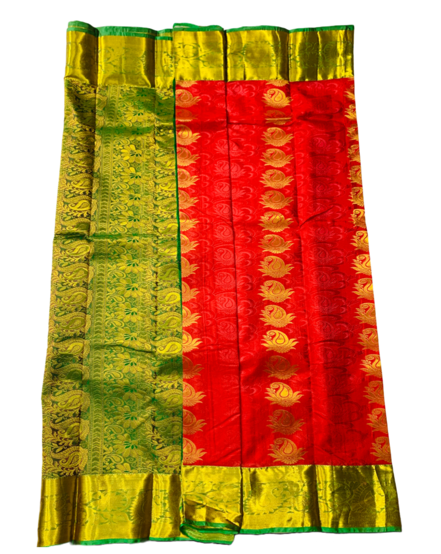 Vegan Silk Saree Red Shade with Green Border