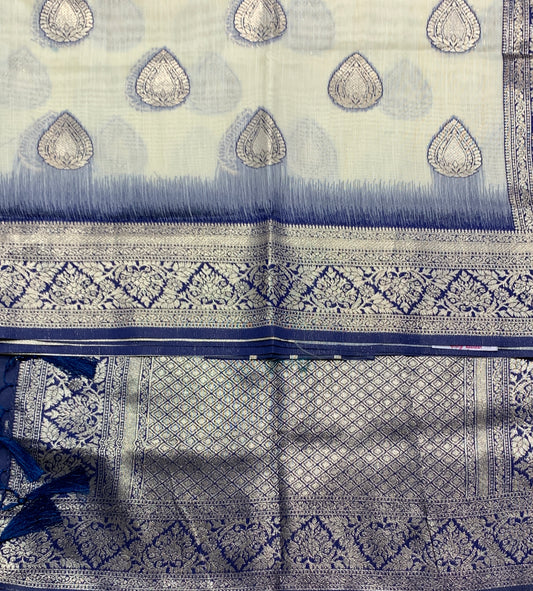 Banaras Katan Saree Off White Colour with Katan Work Border