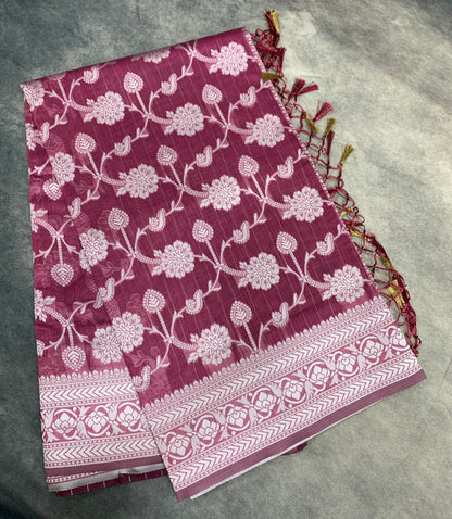Banaras Katan Saree Magenta Colour with Katan Work Border