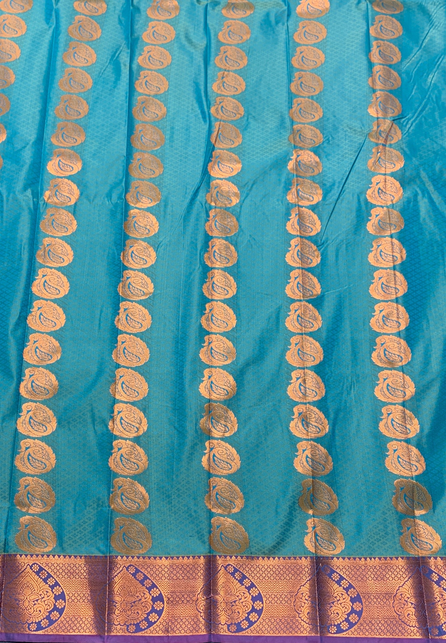 Vegan Silk Saree Sapphire Colour Saree with Copper and Maroon Border