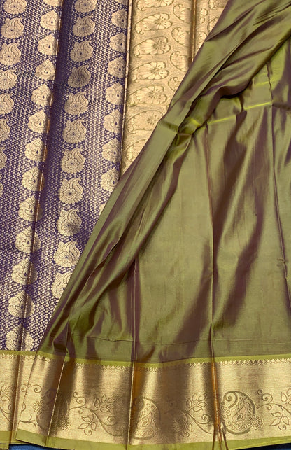 Vegan Silk Saree Brown Colour with Olive Green and Copper Border