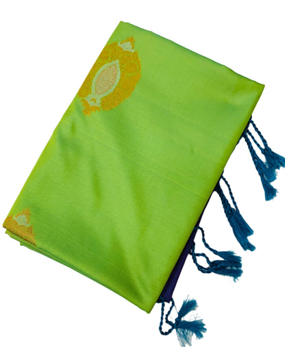 Soft Vegan Silk Saree Apple Green Colour with Border Less